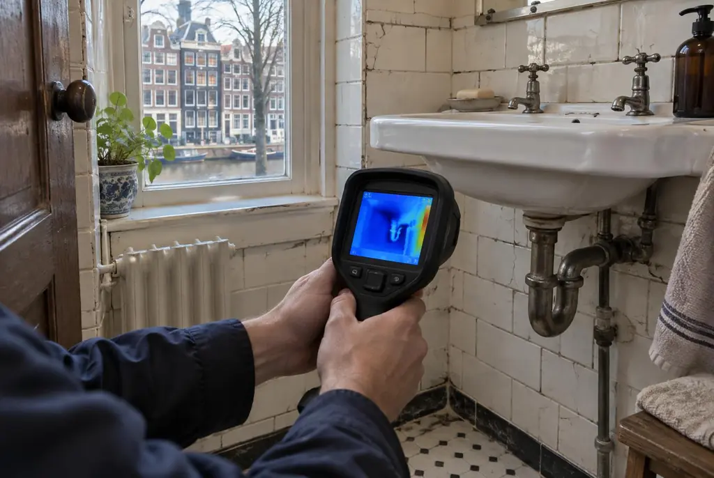 Lekdetectie Woerden – badkamer met oude leidingen achter de tegels