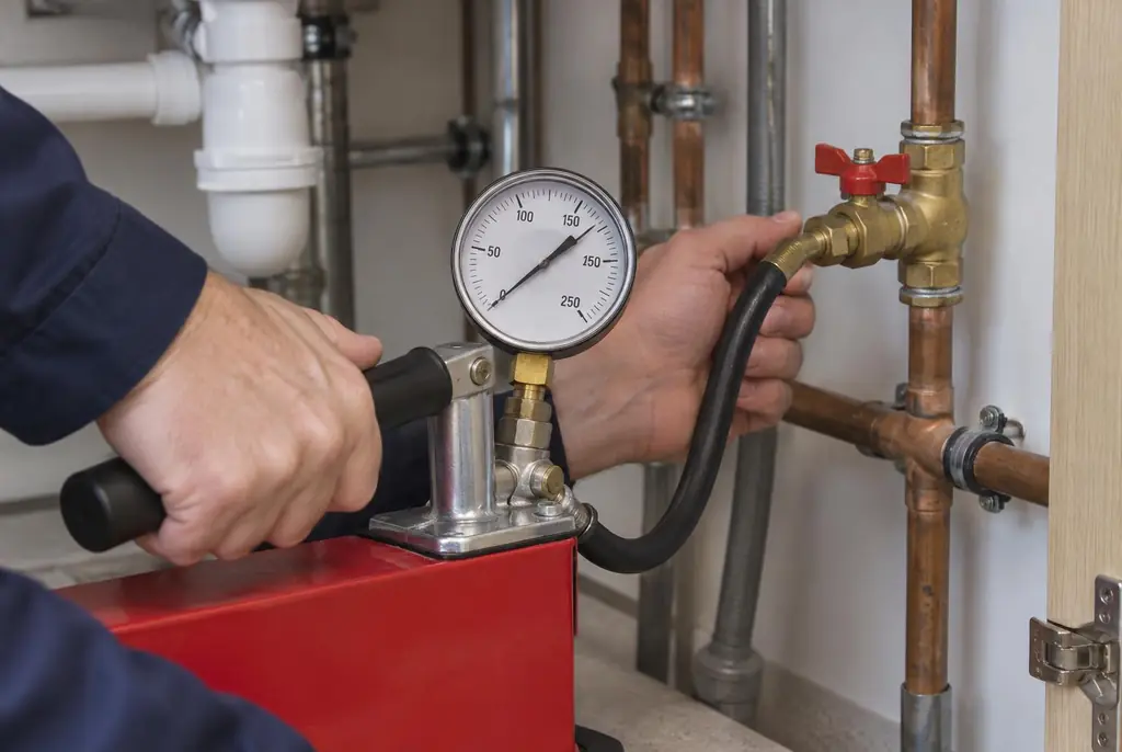 Lekdetectie Woerden – druktest op een waterleiding met een manometer
