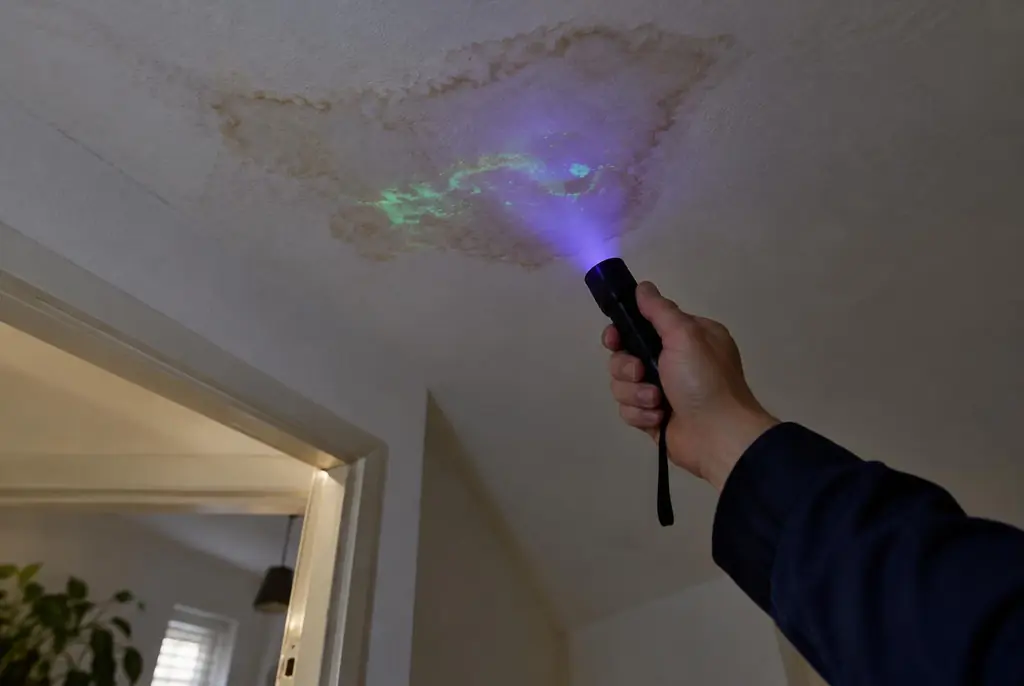 Lekdetectie Woerden – kleurstof controleren op het plafond met uv-licht