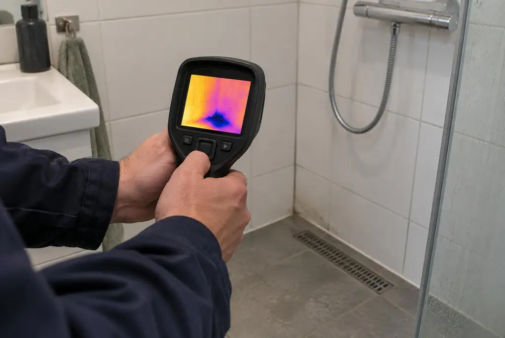 Lekdetectie Woerden – lekdetectiespecialist met warmtebeeldcamera in een badkamer